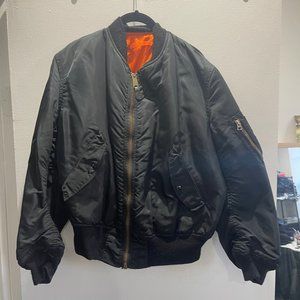 Black Pilot Bomber - Orange Inside - Cozy - Men's Medium